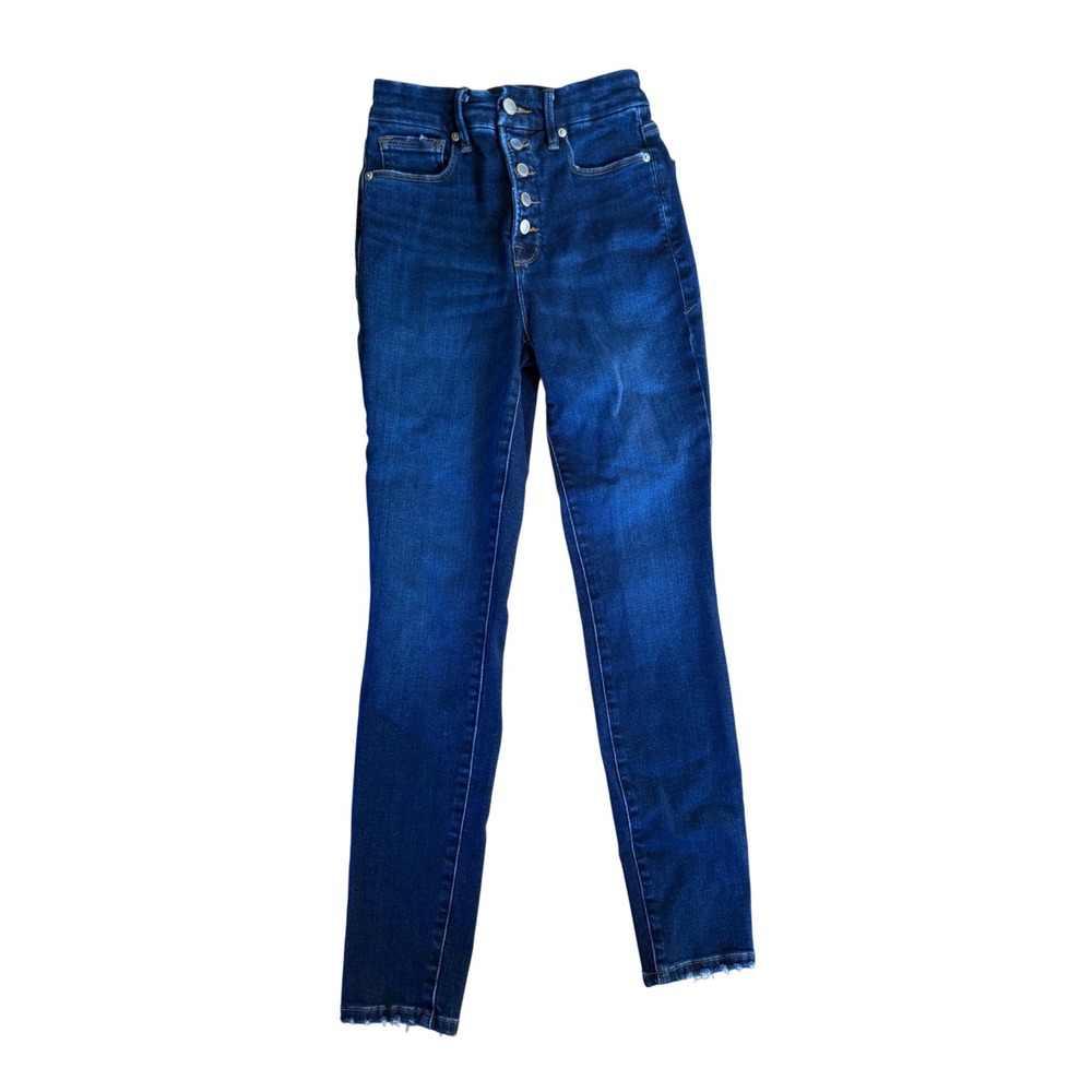 Good American Good Waist dark wash‎ button fly jeans skinny